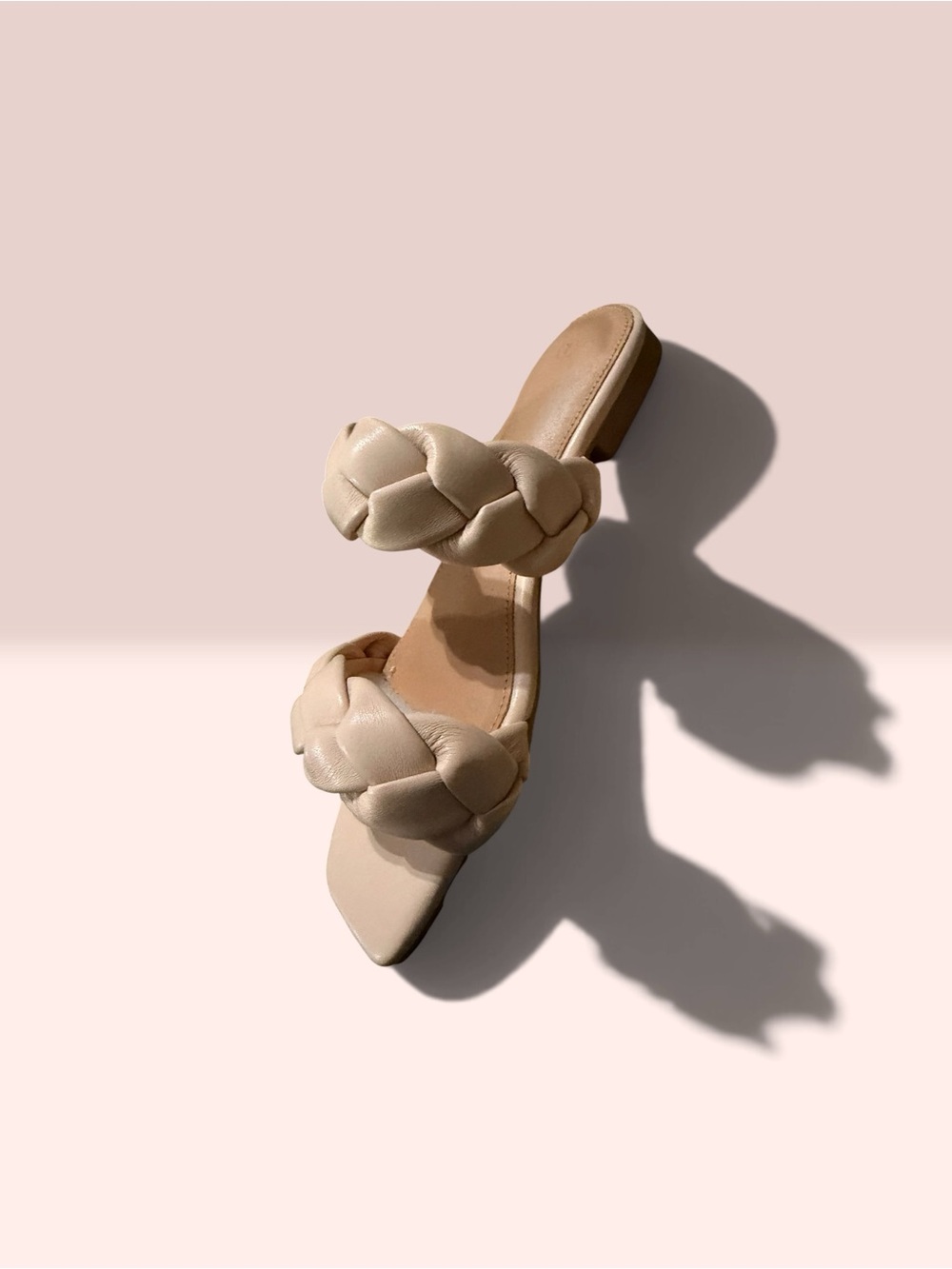 Braided Double-Strap Slide Sandal in Beige